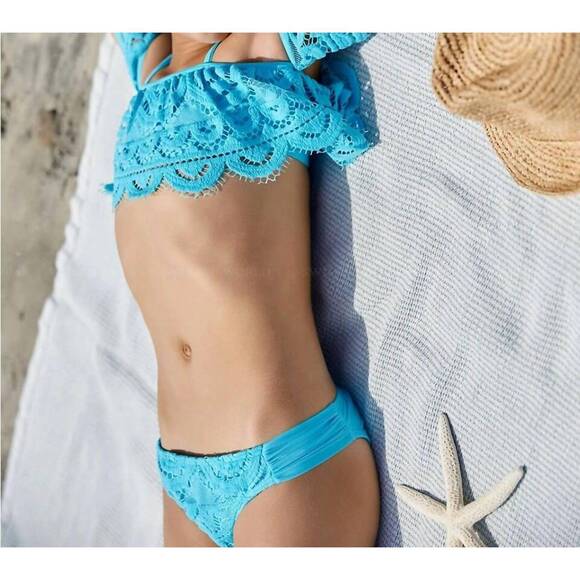 NEW PQ SWIM girls' lace off shoulder bikini in marine
